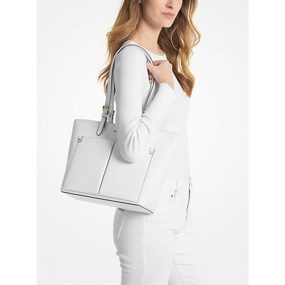 MICHAEL KORS Jet Set Travel Medium Pocket Tote Bag Optic White NEW - Picture 3 of 9